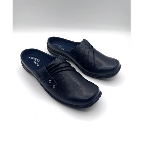 EASY STREET CASUAL 'HOLLY' COMFORT CLOGS MULE NAVY WOMENS 9N NARROW NEW - Picture 2 of 12